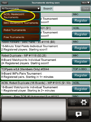 Select ACBL tournaments