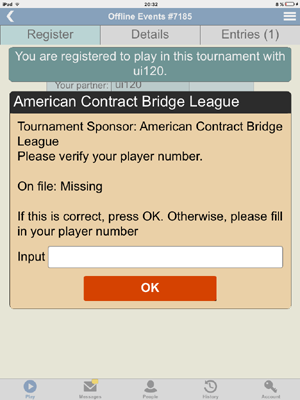 Registration completed, update ACBL number