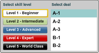 Bridge Master choose level and deal
